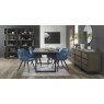 Faro Weathered Oak 4-6 Seater Table & 4 Oxford Petrol Blue Velvet Chairs