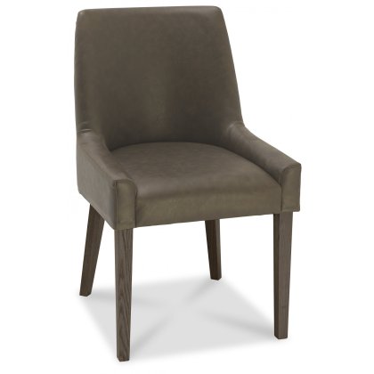 Ella Dark Oak Scoop Back Chair - Distressed Bonded Leather (Pair)