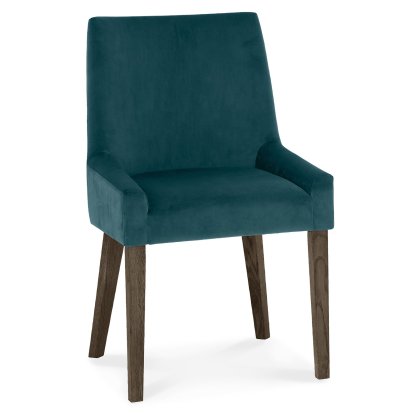 Ella Dark Oak Scoop Back Chair - Sea Green Velvet Fabric (Pair)