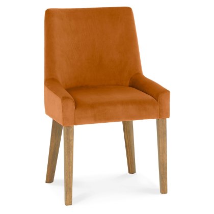 Ella Light Oak Scoop Back Chair - Harvest Pumpkin Velvet Fabric (Pair)