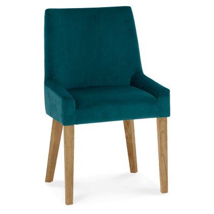Ella Light Oak Scoop Back Chair - Sea Green Velvet Fabric (Pair)