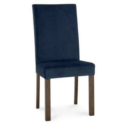 Parker Dark Oak Square Back Chair - Dark Blue Velvet Fabric (Pair)
