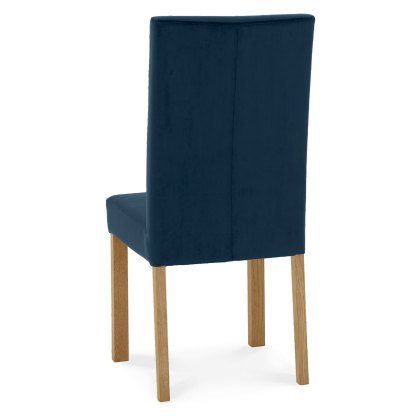 Parker Light Oak Square Back Chair - Dark Blue Velvet Fabric (Pair)