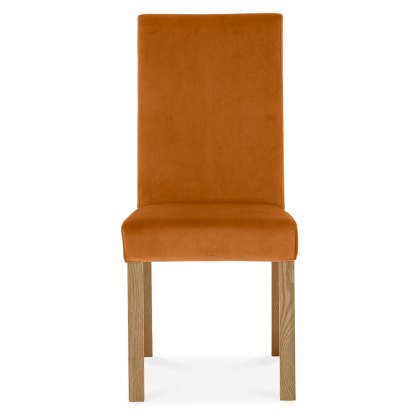 Parker Light Oak Square Back Chair - Harvest Pumpkin Velvet Fabric (Single)