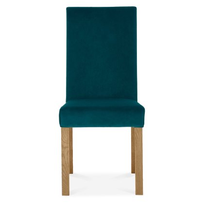 Parker Light Oak Square Back Chair - Sea Green Velvet Fabric (Pair)