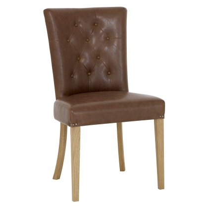 Westbury Rustic Oak Uph Chair - Tan Faux Leather (Single)