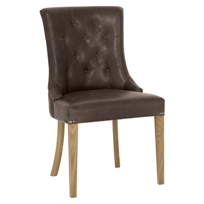 Westbury Rustic Oak Uph Scoop Chair - Espresso Faux Leather (Single)