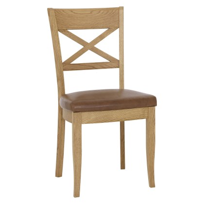 Westbury Rustic Oak X Back Chair - Tan Faux Leather (Pair)