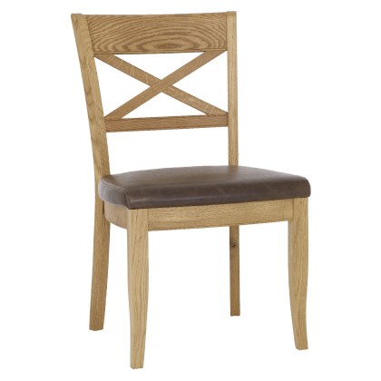 Westbury Rustic Oak X Back Chair - Espresso Faux Leather (Pair)