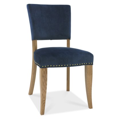 Charleston Rustic Oak Uph Chair - Dark Blue Velvet Fabric (Pair)