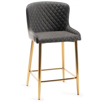 Kent - Dark Grey Faux Leather Bar Stools with Gold Legs (Pair)