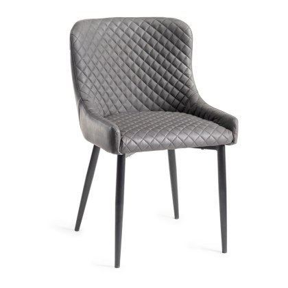 Kent - Dark Grey Faux Leather Chairs with Black Legs (Pair)