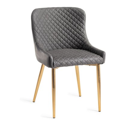 Kent - Dark Grey Faux Leather Chairs with Gold Legs (Pair)