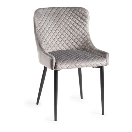 Kent - Grey Velvet Fabric Chairs with Black Legs (Pair)