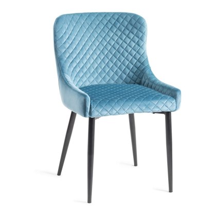Kent - Petrol Blue Velvet Fabric Chairs with Black Legs (Pair)
