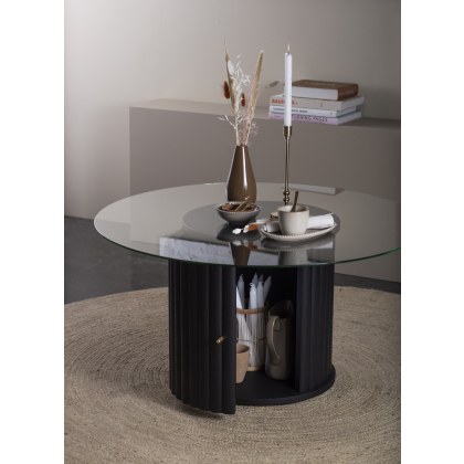 Velvet Coffee Table with Glass Top - 80cm