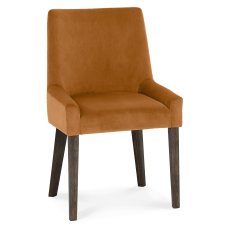 Ella Dark Oak Scoop Back Chair - Harvest Pumpkin Velvet Fabric (Single)