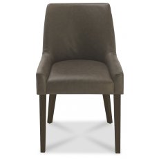 Ella Walnut Scoop Back Chair - Distressed Bonded Leather (Pair)
