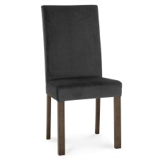 Parker Dark Oak Square Back Chair - Gun Metal Velvet Fabric (Pair)