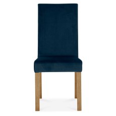 Parker Light Oak Square Back Chair - Dark Blue Velvet Fabric (Single)