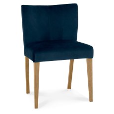 Turin Light Oak Low Back Uph Chair - Dark Blue Velvet Fabric (Pair)