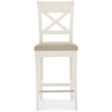 Ashley Antique White X Back Bar Stool - Ivory Bonded Leather (Pair)