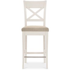 Ashley Antique White X Back Bar Stool - Sand Colour Fabric (Pair)