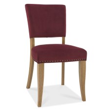 Charleston Rustic Oak Uph Chair - Crimson Velvet Fabric (Pair)