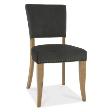 Charleston Rustic Oak Uph Chair - Gun Metal Velvet Fabric (Pair)