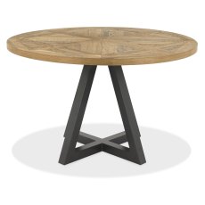 Harvey Rustic Oak 4 Seater Circular Table & 4 Oak Chairs in Dark Blue Velvet