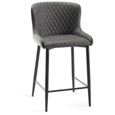 Kent - Dark Grey Faux Leather Bar Stools with Black Legs (Pair)