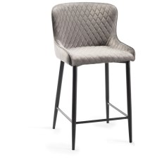 Kent - Grey Velvet Fabric Bar Stools with Black Legs (Pair)