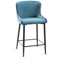 Kent - Petrol Blue Velvet Fabric Bar Stools with Black Legs (Pair)