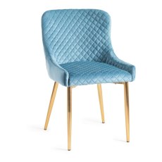 Kent - Petrol Blue Velvet Fabric Chairs with Gold Legs (Pair)