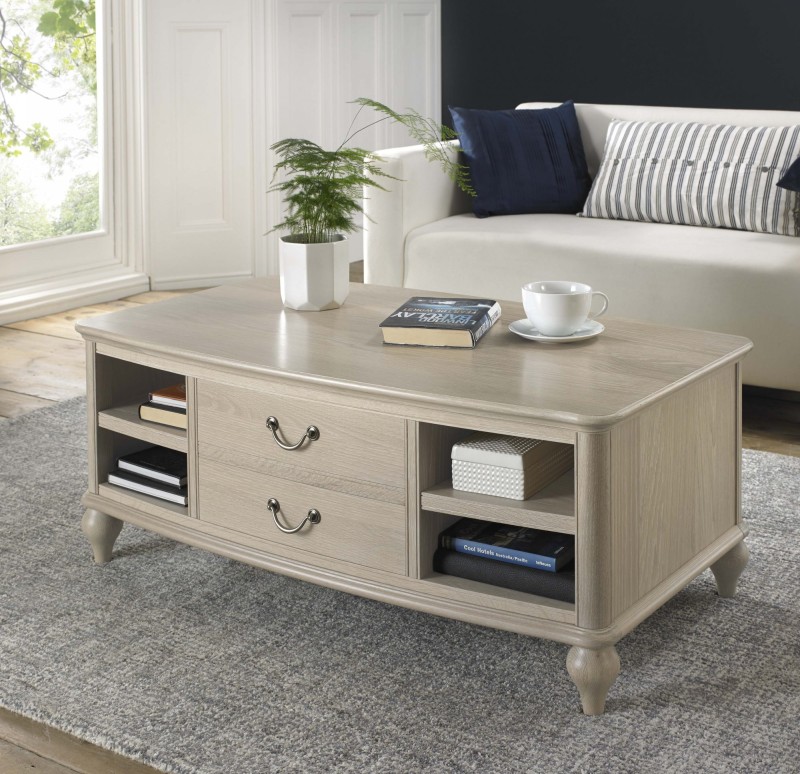 Bordeaux Chalk Oak Coffee Table With Drawers Bordeaux Chalk Oak Coffee Table With Drawers