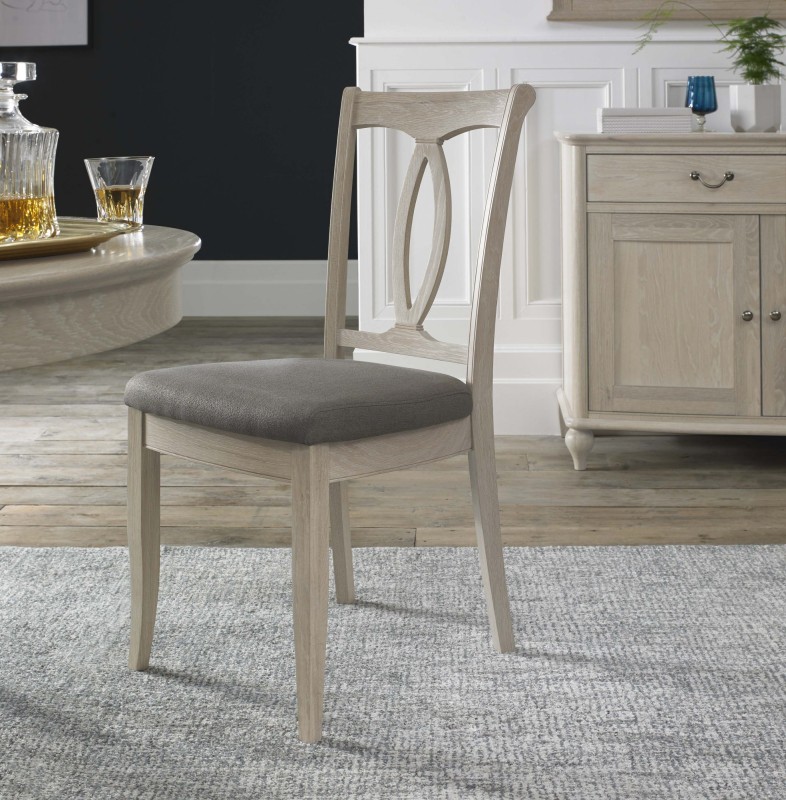 Bordeaux Chalk Oak Slat Dining Chair - Titanium Fabric (Pair) Bordeaux Chalk Oak Slat Dining Chair - Titanium Fabric (Pair)