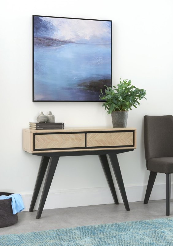 Brunel Chalk Oak & Gunmetal Console Table With Drawers Brunel Chalk Oak & Gunmetal Console Table With Drawers