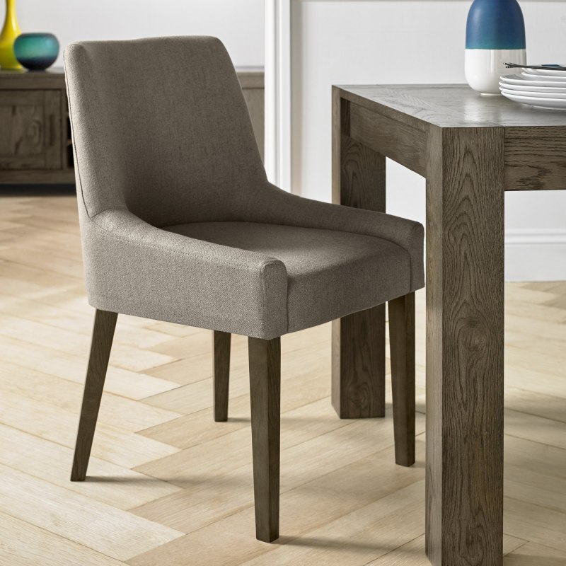 Ella Dark Oak Scoop Back Chair - Titanium Fabric (Pair) Ella Dark Oak Scoop Back Chair - Titanium Fabric (Pair)