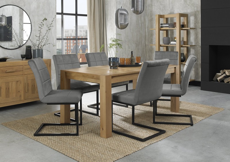 Turin Light Oak 6-8 Seater Table & 6 Lewis Grey Velvet Cantilever Chairs Turin Light Oak 6-8 Seater Table & 6 Lewis Grey Velvet Cantilever Chairs