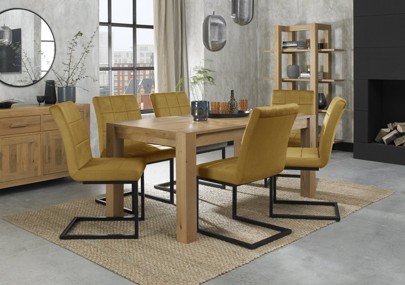 Turin Light Oak 6-8 Seater Table & 6 Lewis Mustard Velvet Cantilever Chairs Turin Light Oak 6-8 Seater Table & 6 Lewis Mustard Velvet Cantilever Chairs