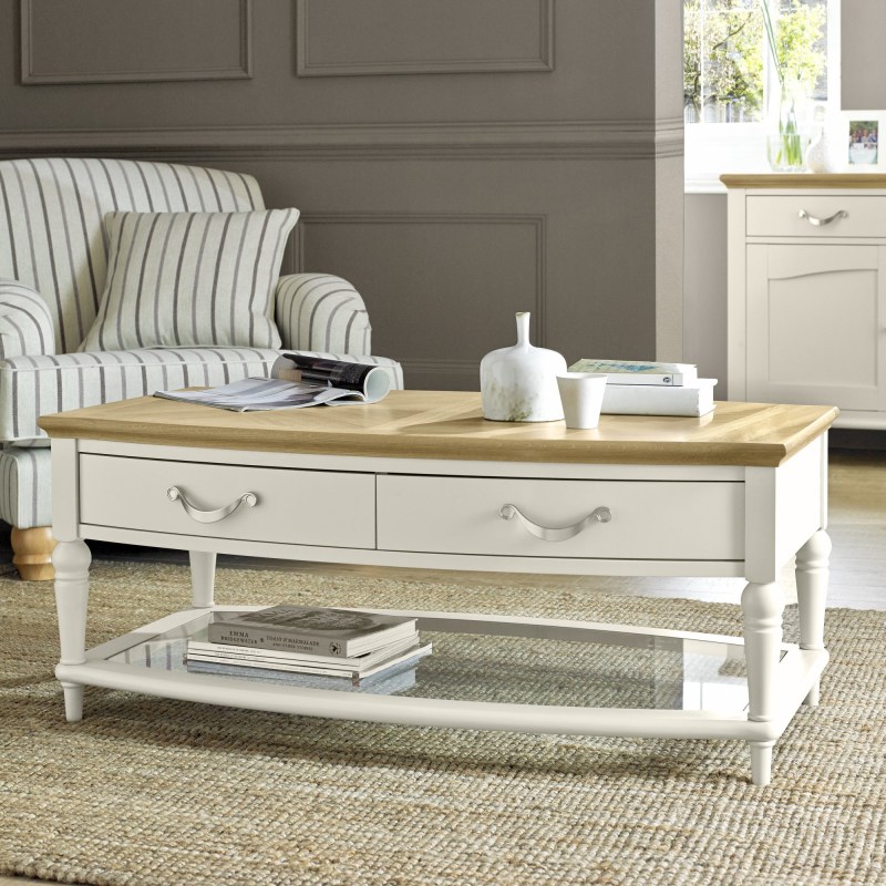 Ashley Pale Oak & Antique White Coffee Table With Drawers Ashley Pale Oak & Antique White Coffee Table With Drawers