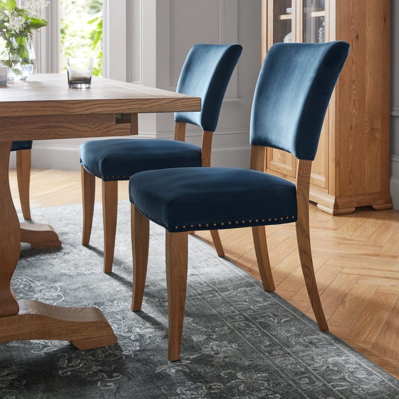 Charleston Rustic Oak Uph Chair - Dark Blue Velvet Fabric (Pair) Charleston Rustic Oak Uph Chair - Dark Blue Velvet Fabric (Pair)