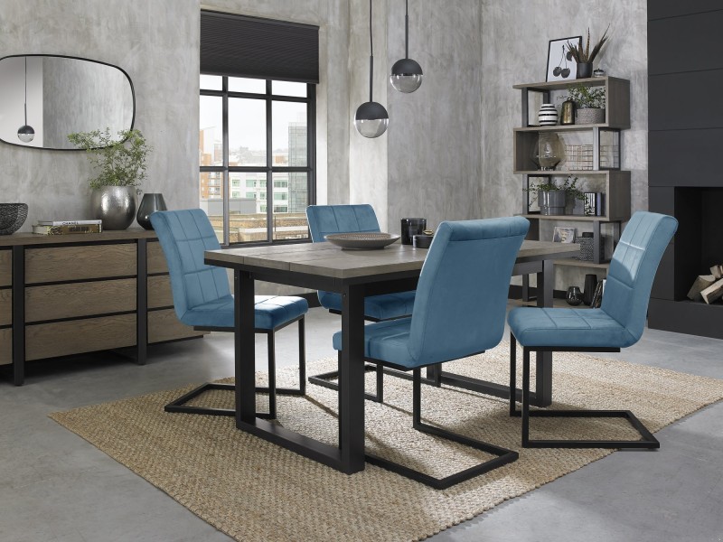 Faro Weathered Oak 4-6 Seater Table & 4 Lewis Petrol Blue Cantilever Chairs Faro Weathered Oak 4-6 Seater Table & 4 Lewis Petrol Blue Cantilever Chairs