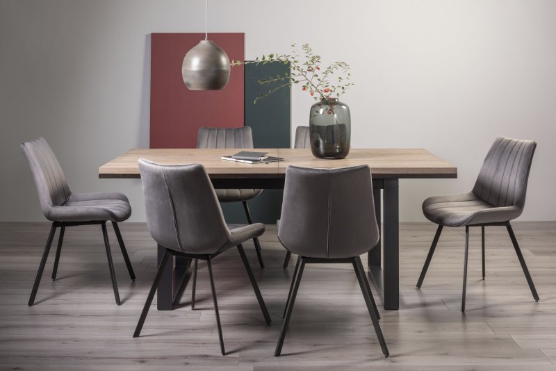 Faro Weathered Oak 6-8 Seater Table & 6 Fontana Grey Velvet Chairs Faro Weathered Oak 6-8 Seater Table & 6 Fontana Grey Velvet Chairs