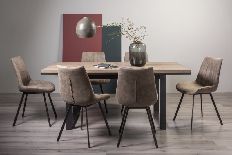 Faro Weathered Oak 6-8 Seater Table & 6 Fontana Tan Faux Suede Fabric Chairs Faro Weathered Oak 6-8 Seater Table & 6 Fontana Tan Faux Suede Fabric Chairs