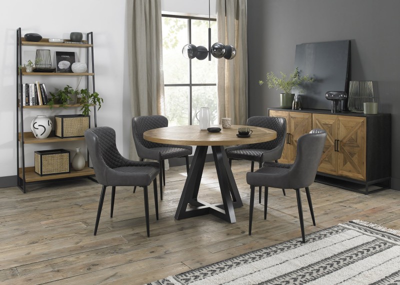 Harvey Rustic Oak 4 Seater Table & 4 Kent Dark Grey Faux Leather Chairs - Black Legs Harvey Rustic Oak 4 Seater Table & 4 Kent Dark Grey Faux Leather Chairs - Black Legs