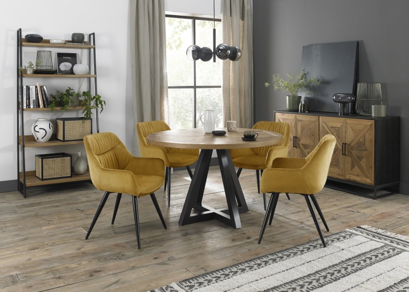 Harvey Rustic Oak 4 Seater Table & 4 Oxford Mustard Velvet Chairs - Black Legs Harvey Rustic Oak 4 Seater Table & 4 Oxford Mustard Velvet Chairs - Black Legs