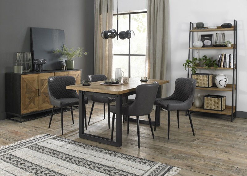 Harvey Rustic Oak 4-6 Seater Table & 4 Kent Dark Grey Faux Leather Chairs - Black Legs Harvey Rustic Oak 4-6 Seater Table & 4 Kent Dark Grey Faux Leather Chairs - Black Legs