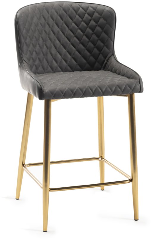 Kent - Dark Grey Faux Leather Bar Stool with Gold Legs (Single) - Grade A2 - Ref #0383 Kent - Dark Grey Faux Leather Bar Stool with Gold Legs (Single) - Grade A2 - Ref #0383