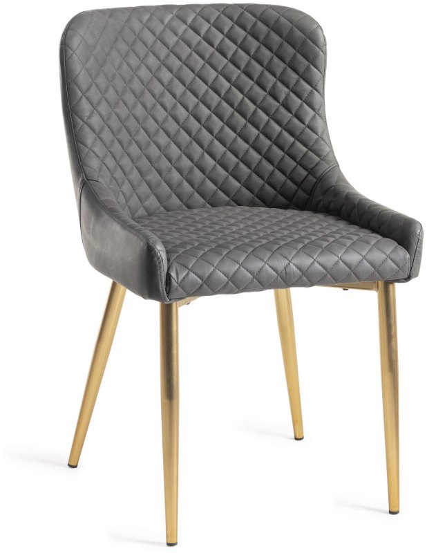 Kent - Dark Grey Faux Leather Chairs with Gold Legs (Pair) - Grade A2 - Ref #0381 Kent - Dark Grey Faux Leather Chairs with Gold Legs (Pair) - Grade A2 - Ref #0381